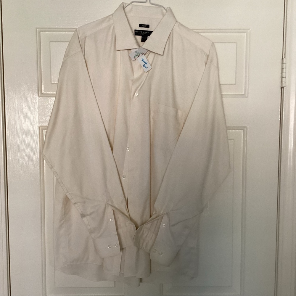 Pronto Uoma Slim Fit Non Iron Dress Shirt 19 36/37 Tall Ivory/Cream